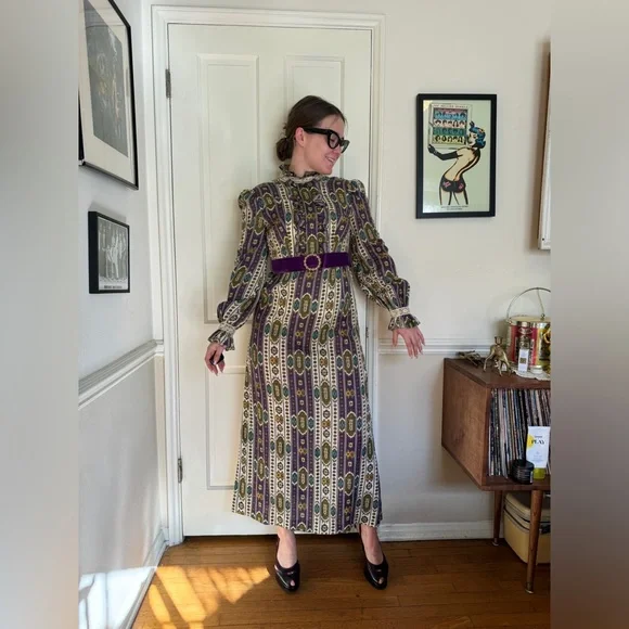 70s Vintage Dollyrockers Victorian Revival Maxi Dress - Picture 1 of 9